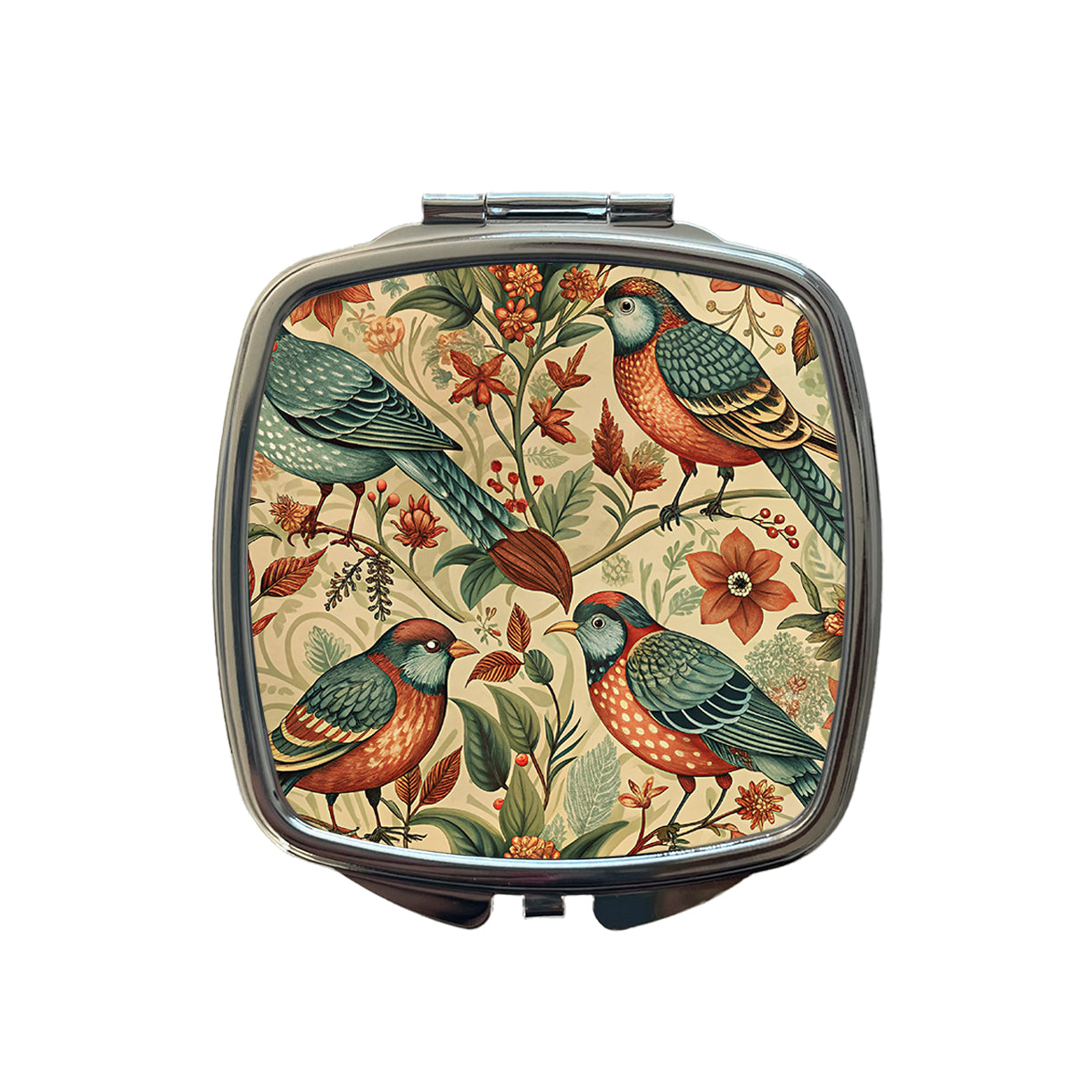 Retro Birds Floral Pattern Vintage Design Small Travel Purse Handbag Pocket Makeup Compact Mirror