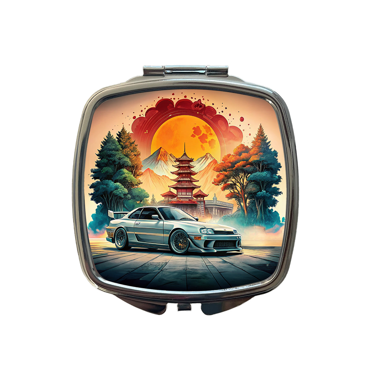 Retro Classic JDM Tuner Car Art Small Travel Purse Handbag Pocket Makeup Compact Mirror