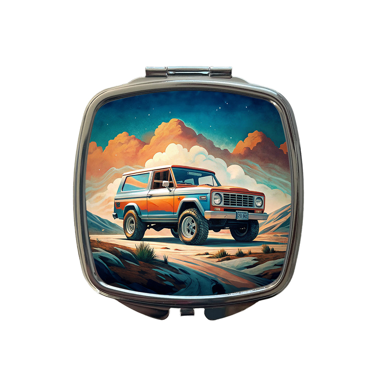 Retro Classic Off-Road Truck Art Small Travel Purse Handbag Pocket Makeup Compact Mirror