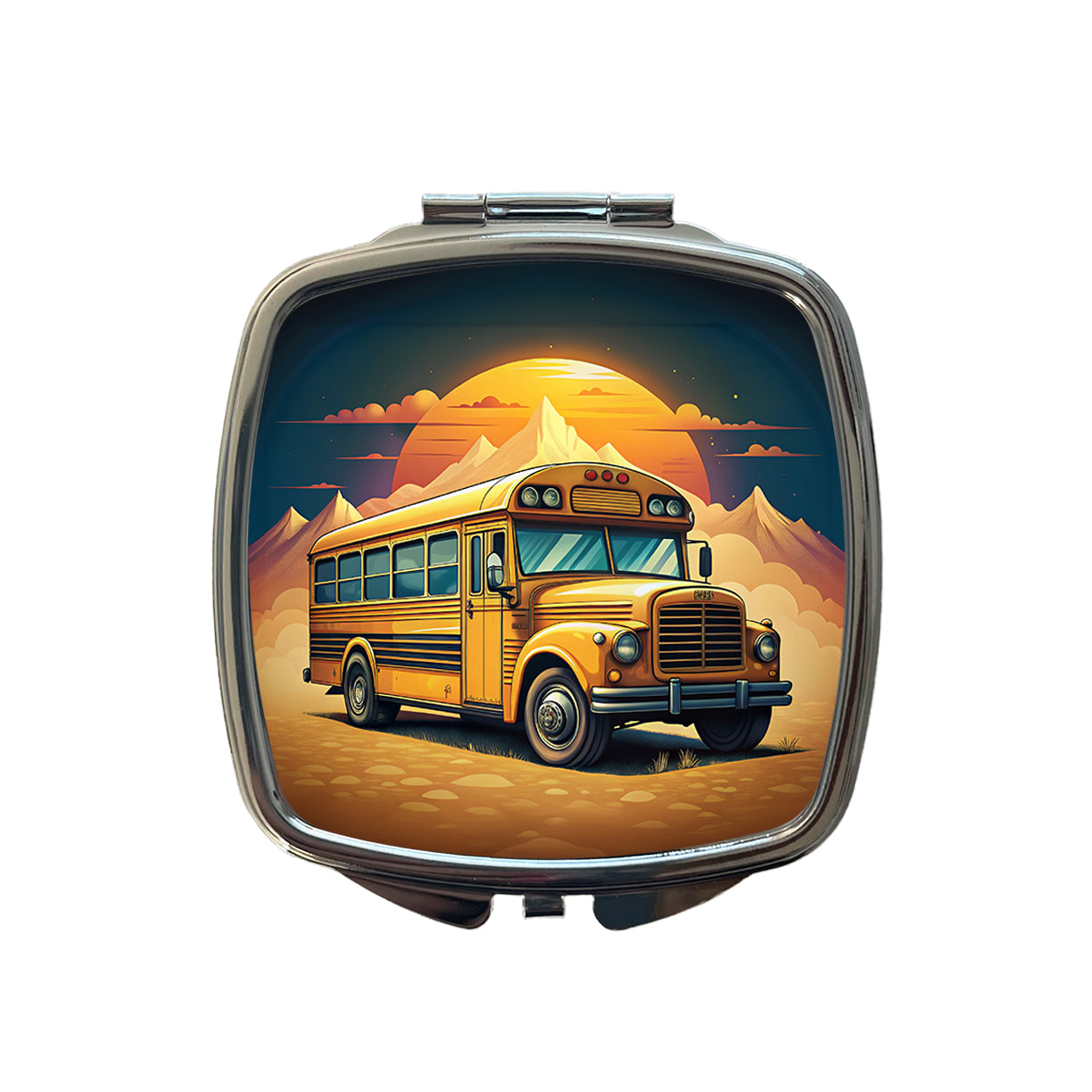 Retro Classic School Bus Small Travel Purse Handbag Pocket Makeup Compact Mirror