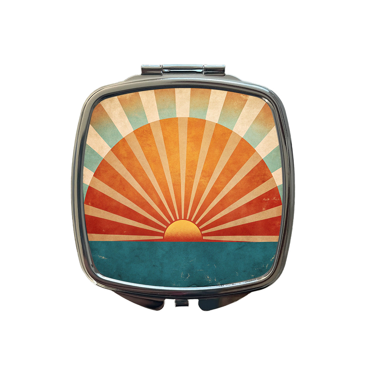 Retro Vintage Rising Sun Design Small Travel Purse Handbag Pocket Makeup Compact Mirror
