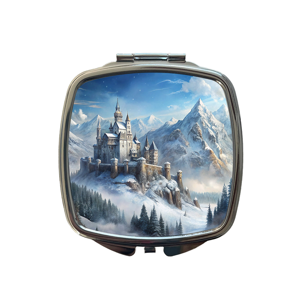 Snow Covered Castle In Mountains Landscape Small Travel Purse Handbag Pocket Makeup Compact Mirror