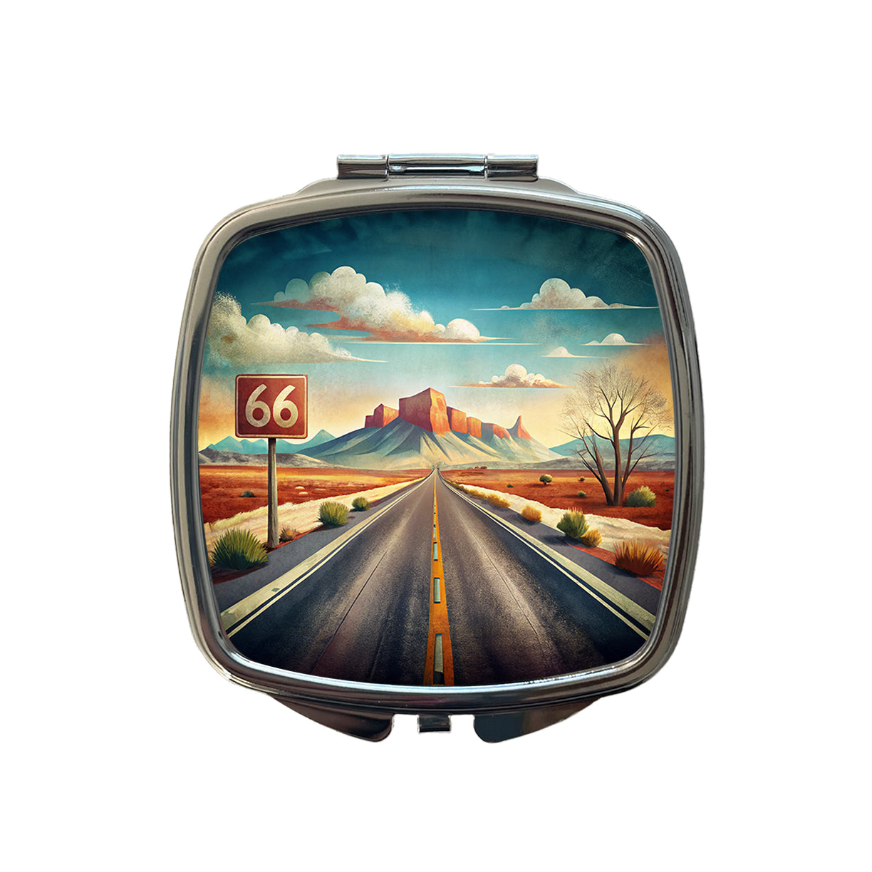 Southwest Highway Route 66 Art Small Travel Purse Handbag Pocket Makeup Compact Mirror