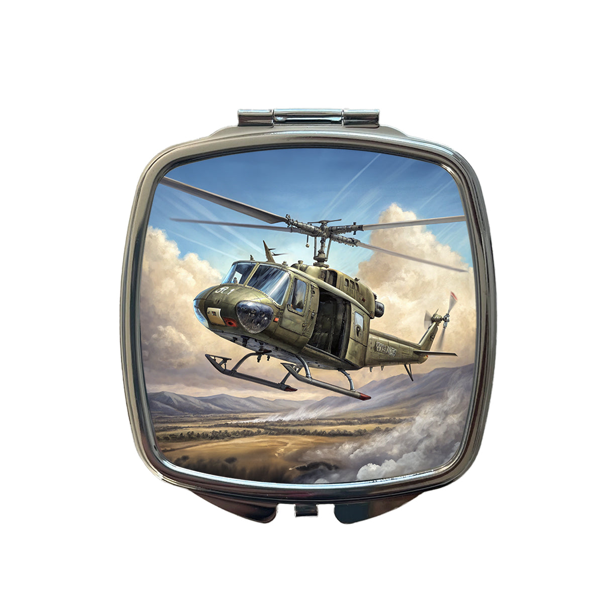 UH-1 Iroquois Huey Helicopter Vietnam War Era Small Travel Purse Handbag Pocket Makeup Compact Mirror
