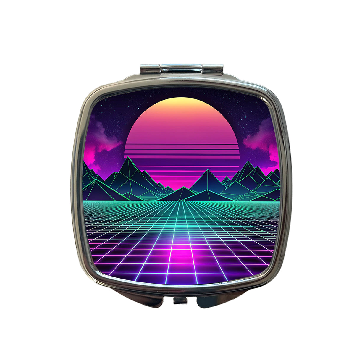 Vaporwave Retro Vector Vivid Landscape Small Travel Purse Handbag Pocket Makeup Compact Mirror