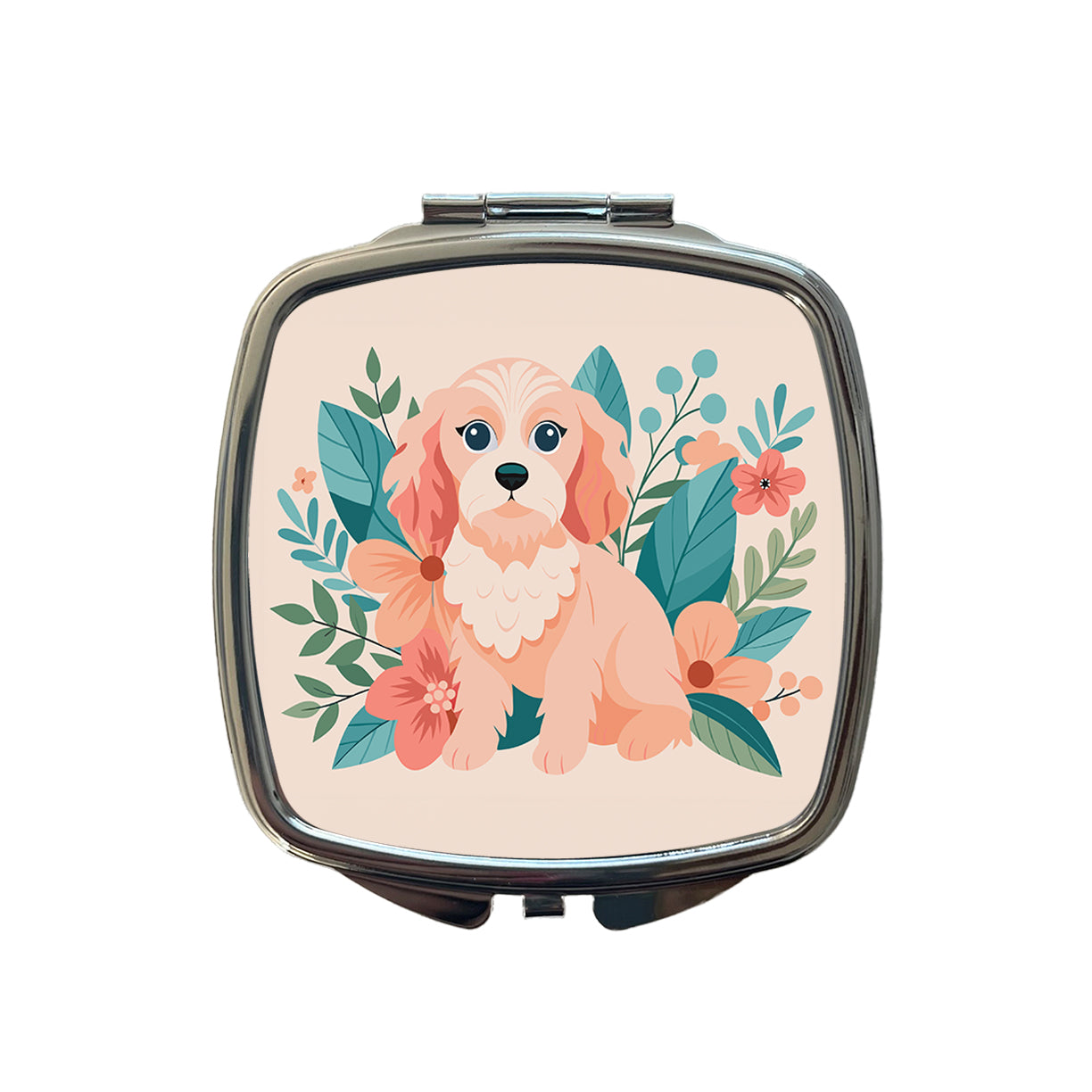 Cavapoo Floral Motif Pink Dog Small Travel Purse Handbag Pocket Makeup Compact Mirror