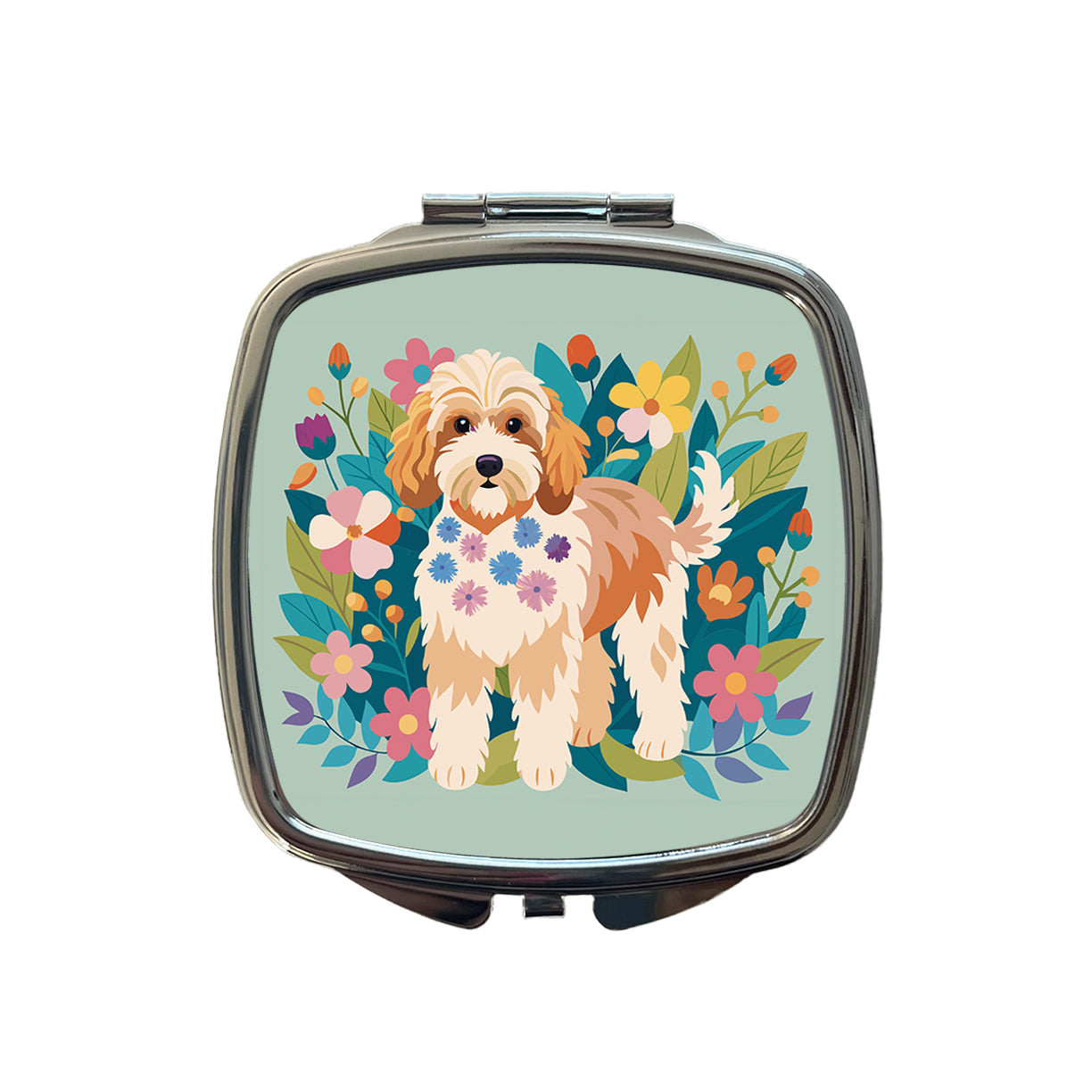 Cockapoo Floral Motif Dog Small Travel Purse Handbag Pocket Makeup Compact Mirror