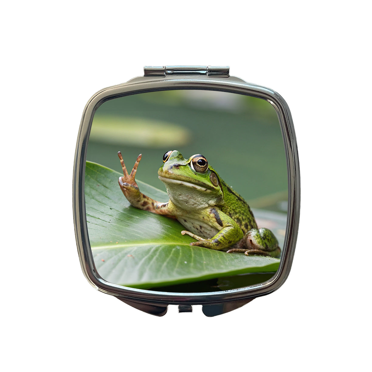Frog Peace Sign Funny Small Travel Purse Handbag Pocket Makeup Compact Mirror