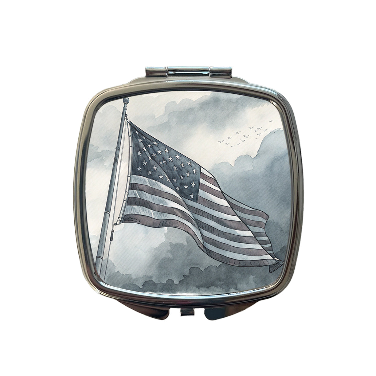 Gray American Flag Watercolor USA United States Small Travel Purse Handbag Pocket Makeup Compact Mirror