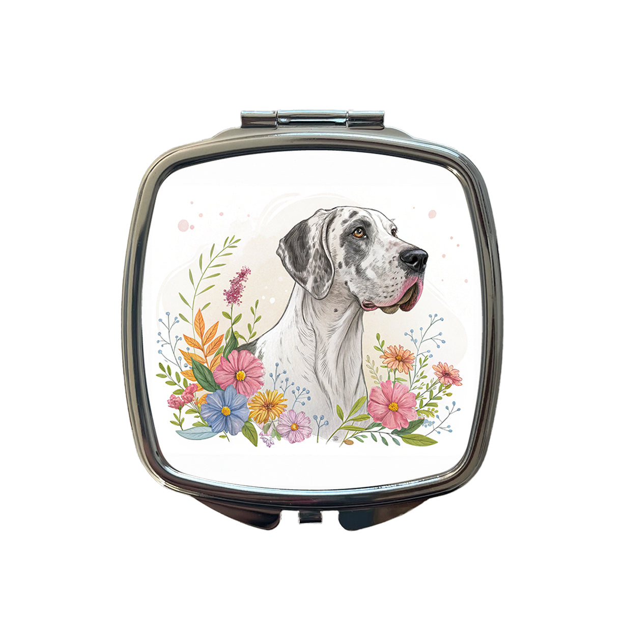 Great Dane Floral Motif Dog Light Small Travel Purse Handbag Pocket Makeup Compact Mirror