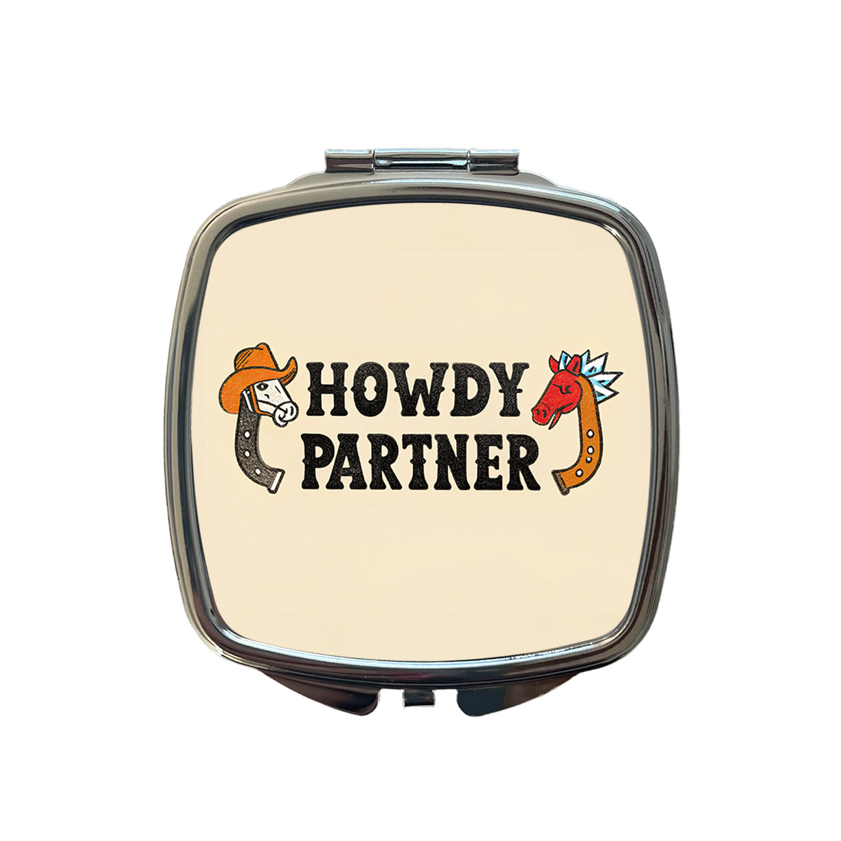 Howdy Partner Country Cowboy Cowgirl Cute Small Travel Purse Handbag Pocket Makeup Compact Mirror