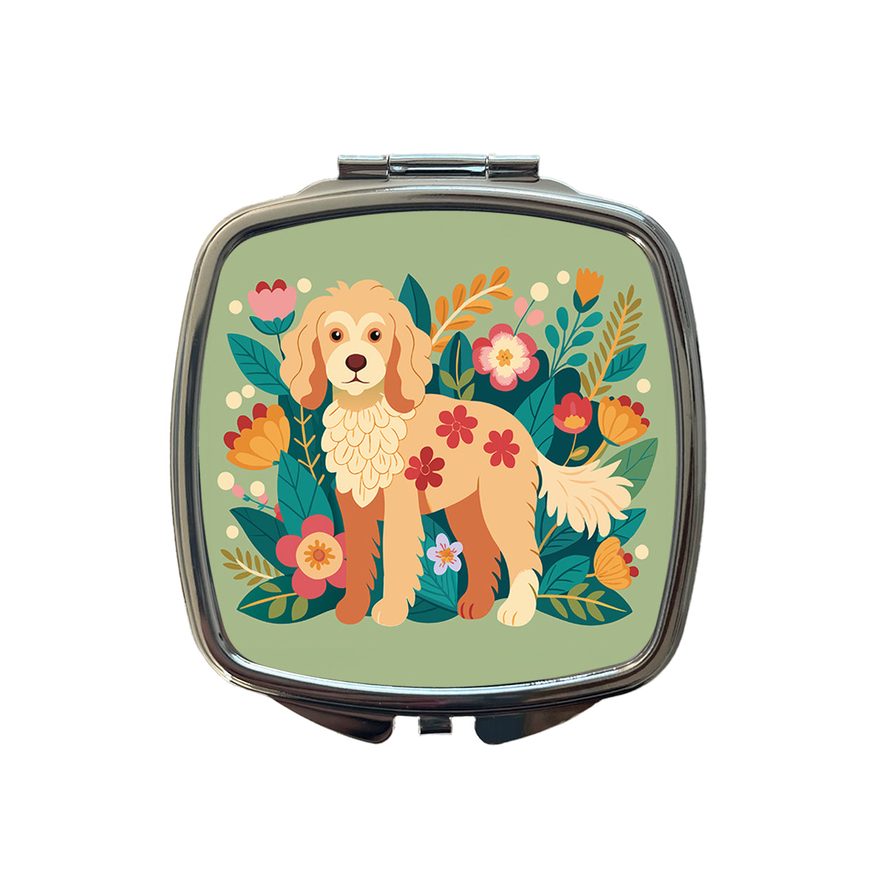 Labradoodle Floral Motif Dog Small Travel Purse Handbag Pocket Makeup Compact Mirror