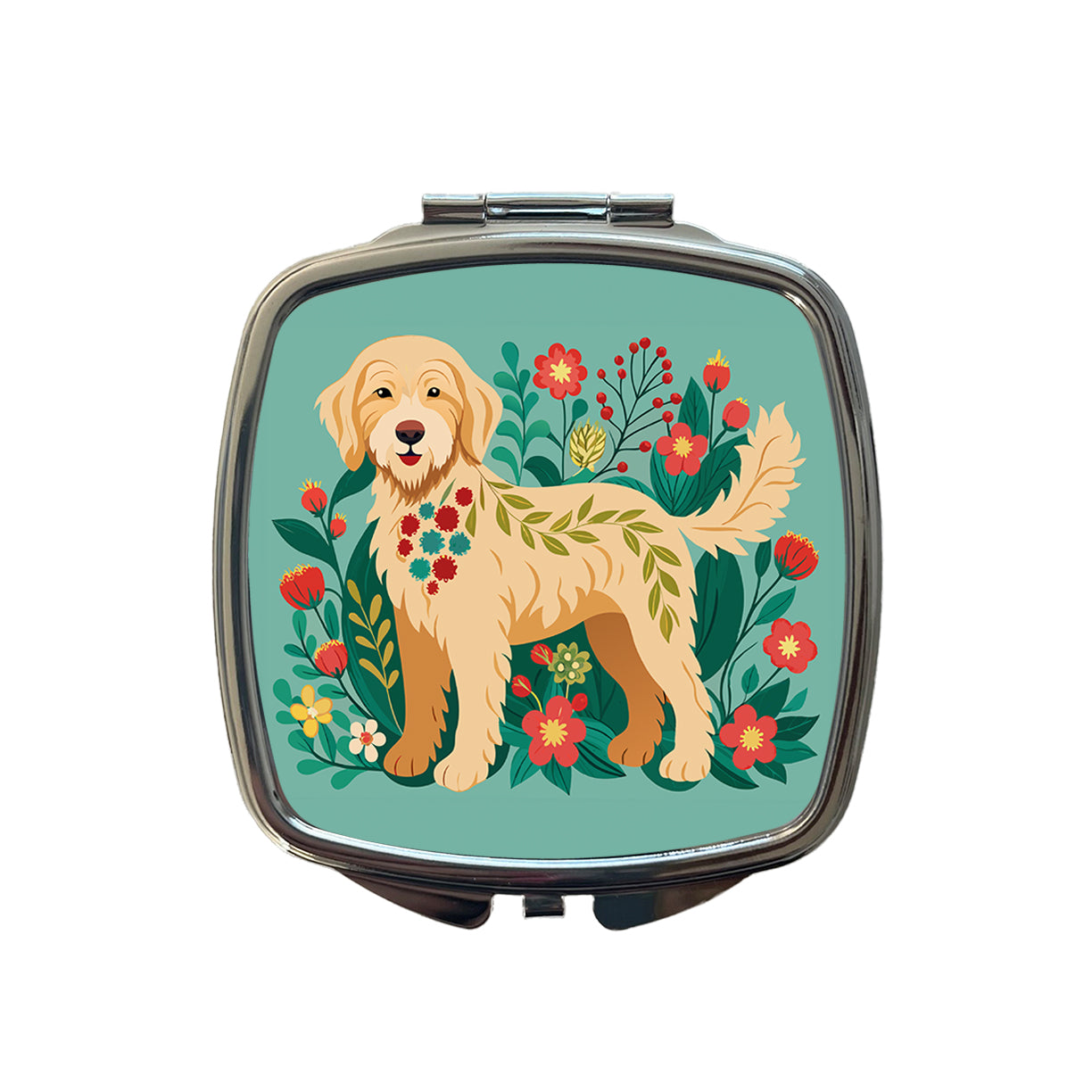 Labradoodle Floral Motif Tan Dog Small Travel Purse Handbag Pocket Makeup Compact Mirror
