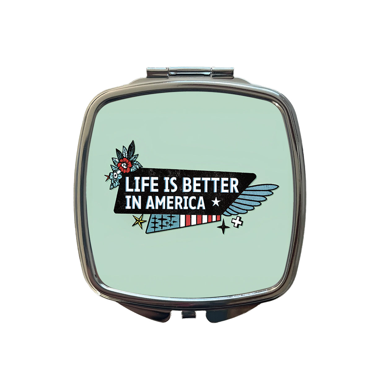 Life Is Better In America USA United States Small Travel Purse Handbag Pocket Makeup Compact Mirror