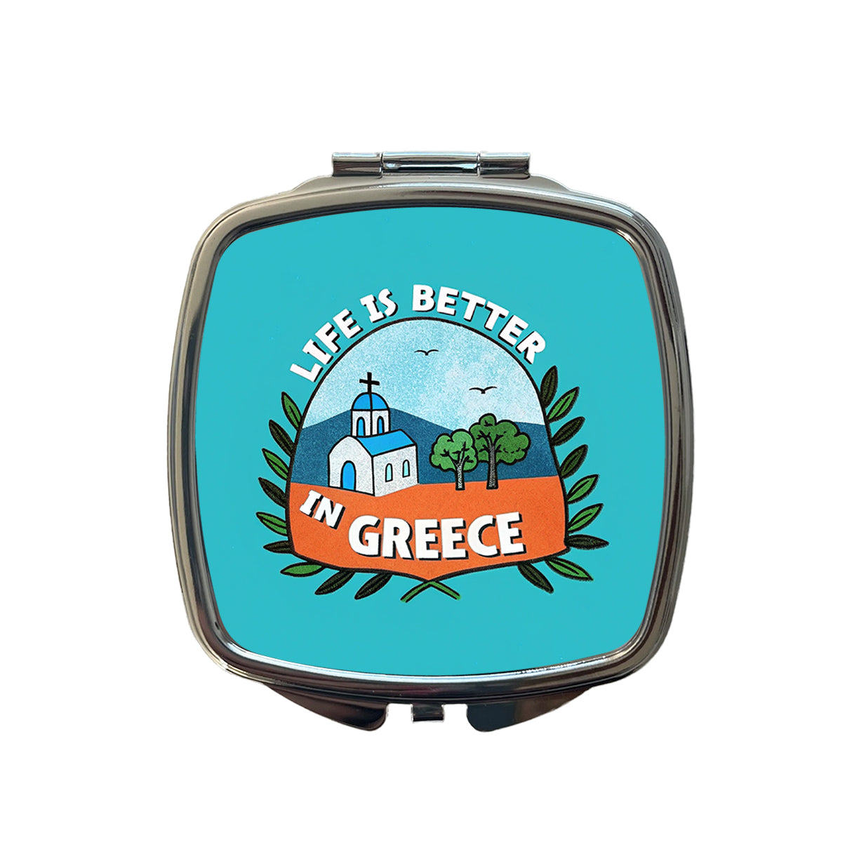 Life Is Better In Greece Small Travel Purse Handbag Pocket Makeup Compact Mirror