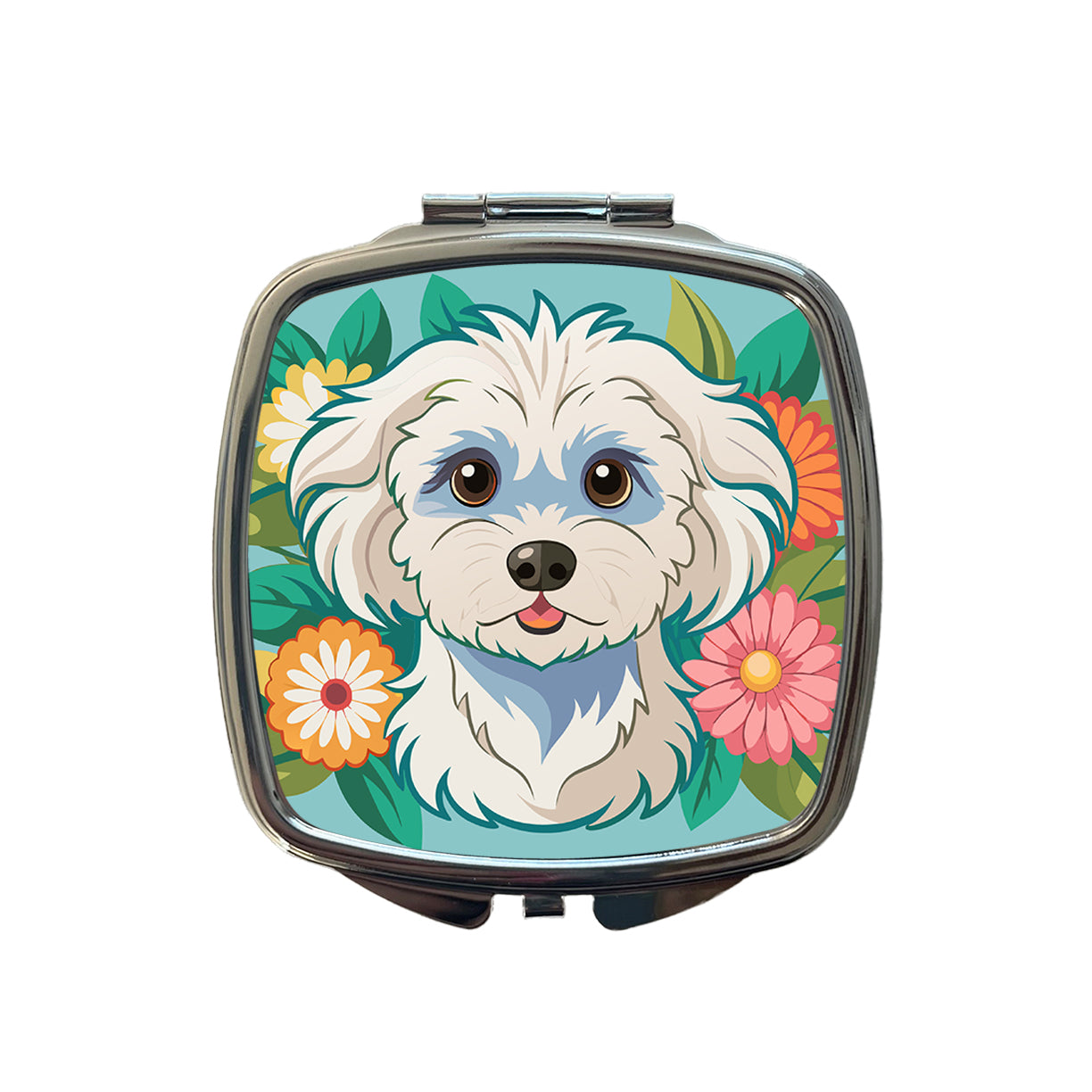 Maltipoo Floral Motif Dog Cute Small Travel Purse Handbag Pocket Makeup Compact Mirror