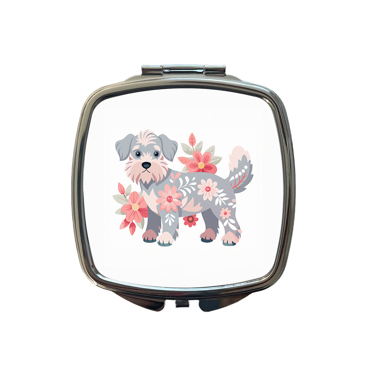 Schnoodle Floral Motif Dog Small Travel Purse Handbag Pocket Makeup Compact Mirror