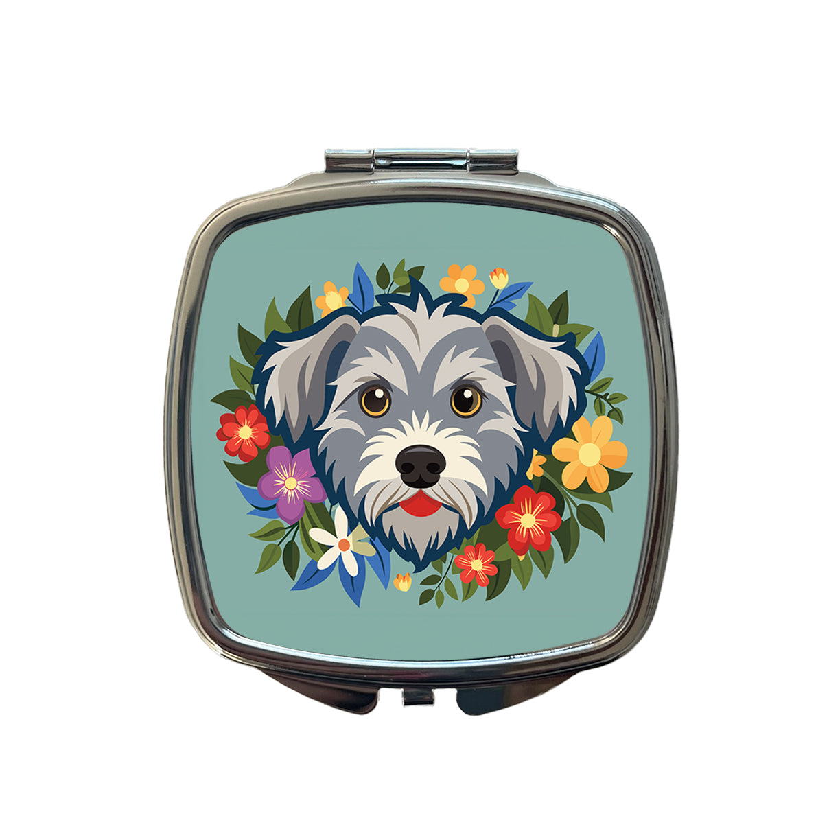 Schnoodle Head Floral Motif Small Travel Purse Handbag Pocket Makeup Compact Mirror