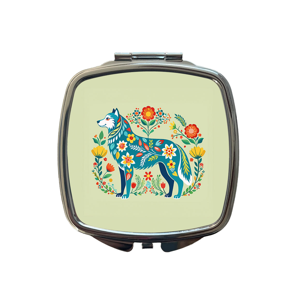 Siberian Retriever Floral Motif Beautiful Dog Small Travel Purse Handbag Pocket Makeup Compact Mirror