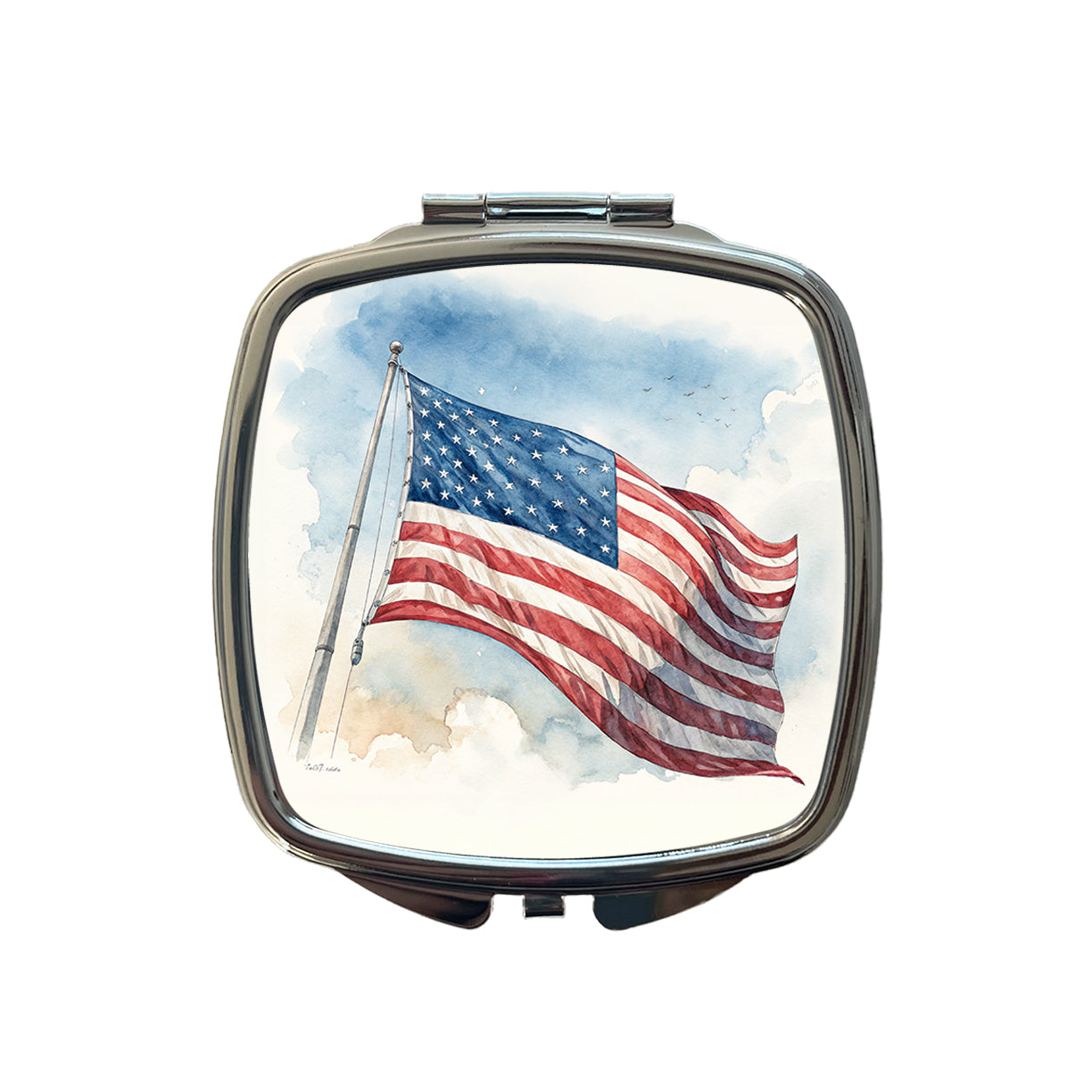 Waving American Flag Watercolor USA United States Small Travel Purse Handbag Pocket Makeup Compact Mirror