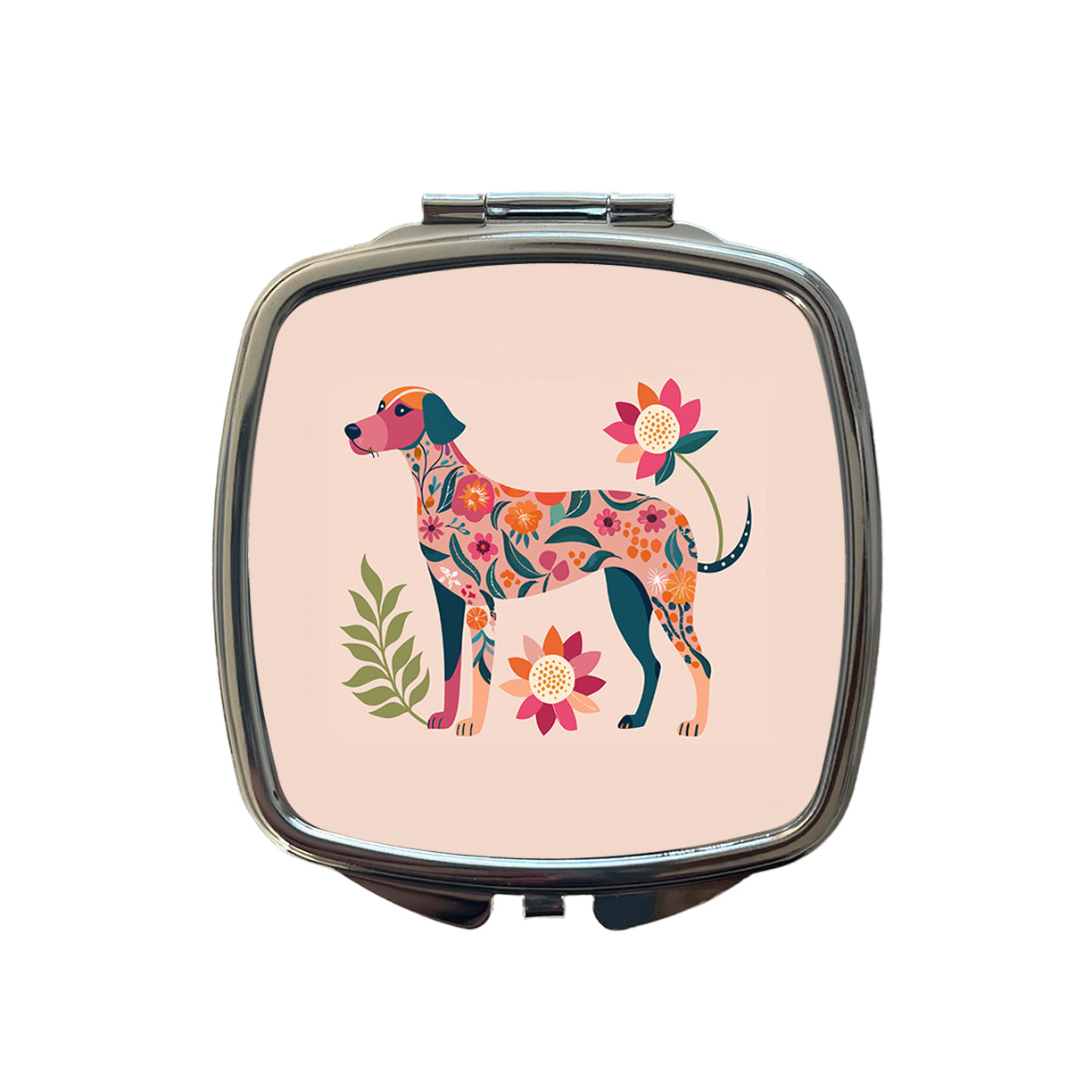 Weimador Floral Motif Cute Dog Small Travel Purse Handbag Pocket Makeup Compact Mirror