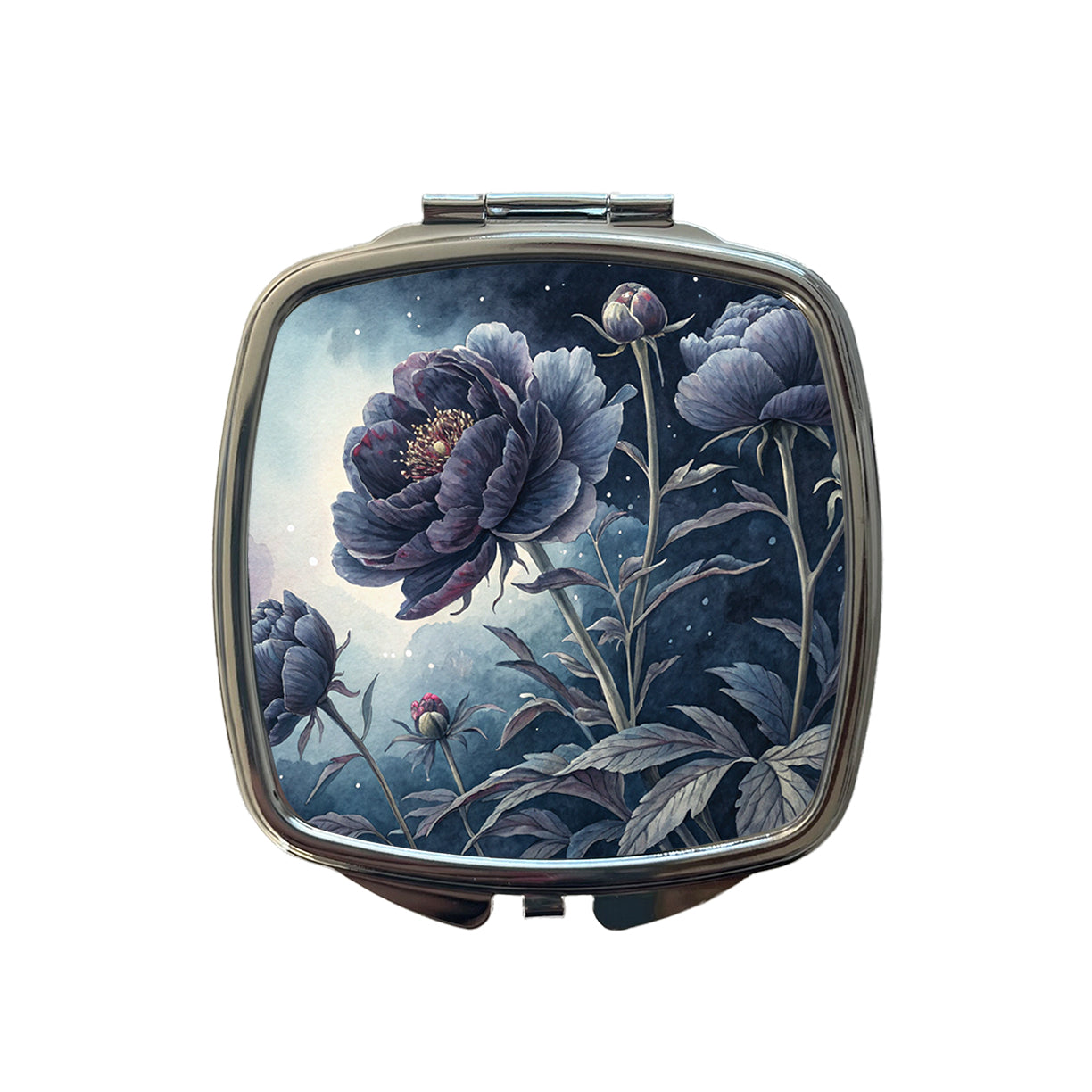 Black Peony Flowers Small Travel Purse Handbag Pocket Makeup Compact Mirror