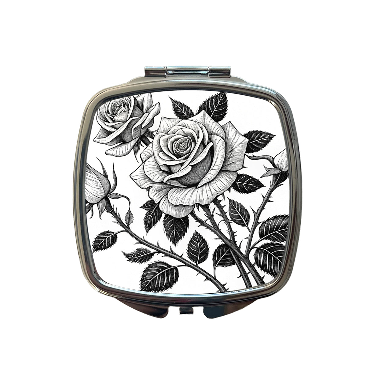 Black White Roses Small Travel Purse Handbag Pocket Makeup Compact Mirror