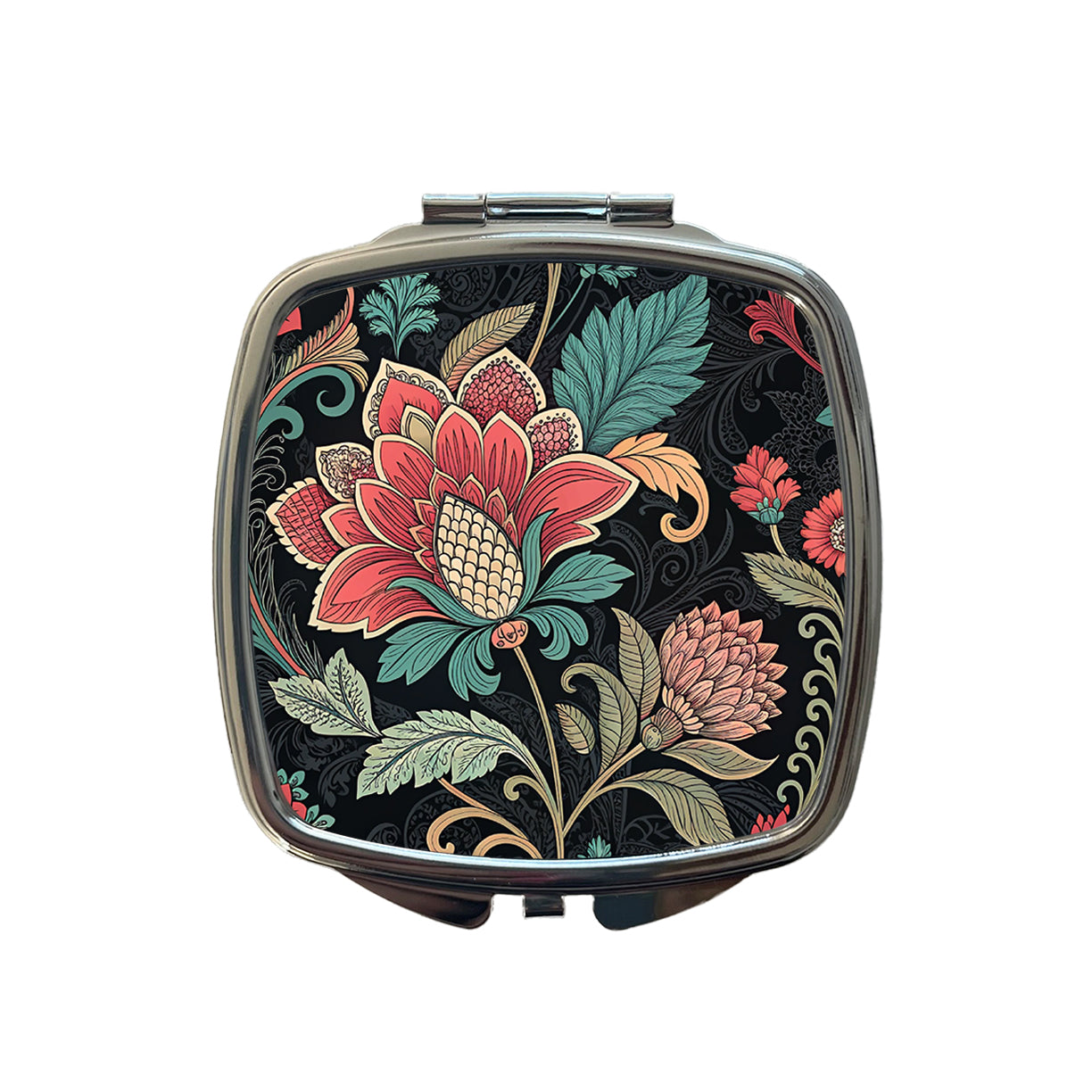 Damask Pretty On Black Small Travel Purse Handbag Pocket Makeup Compact Mirror