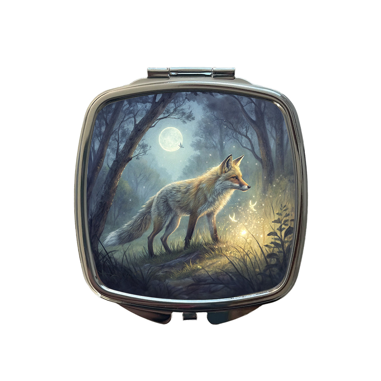 Fox At Night Small Travel Purse Handbag Pocket Makeup Compact Mirror