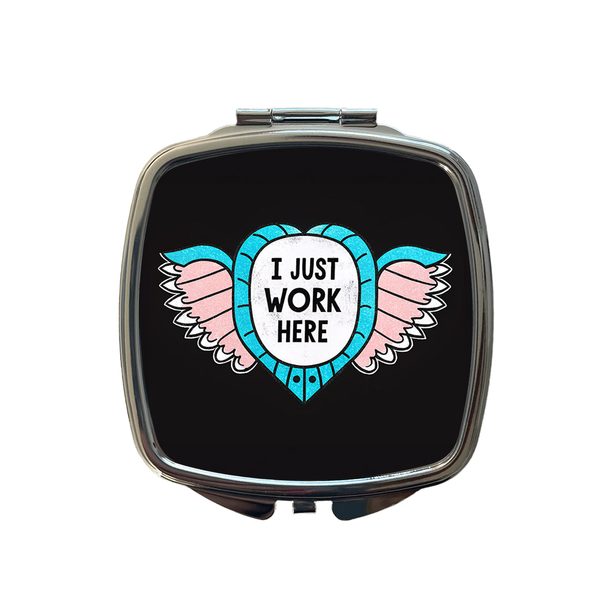 I Just Work Here Funny Small Travel Purse Handbag Pocket Makeup Compact Mirror
