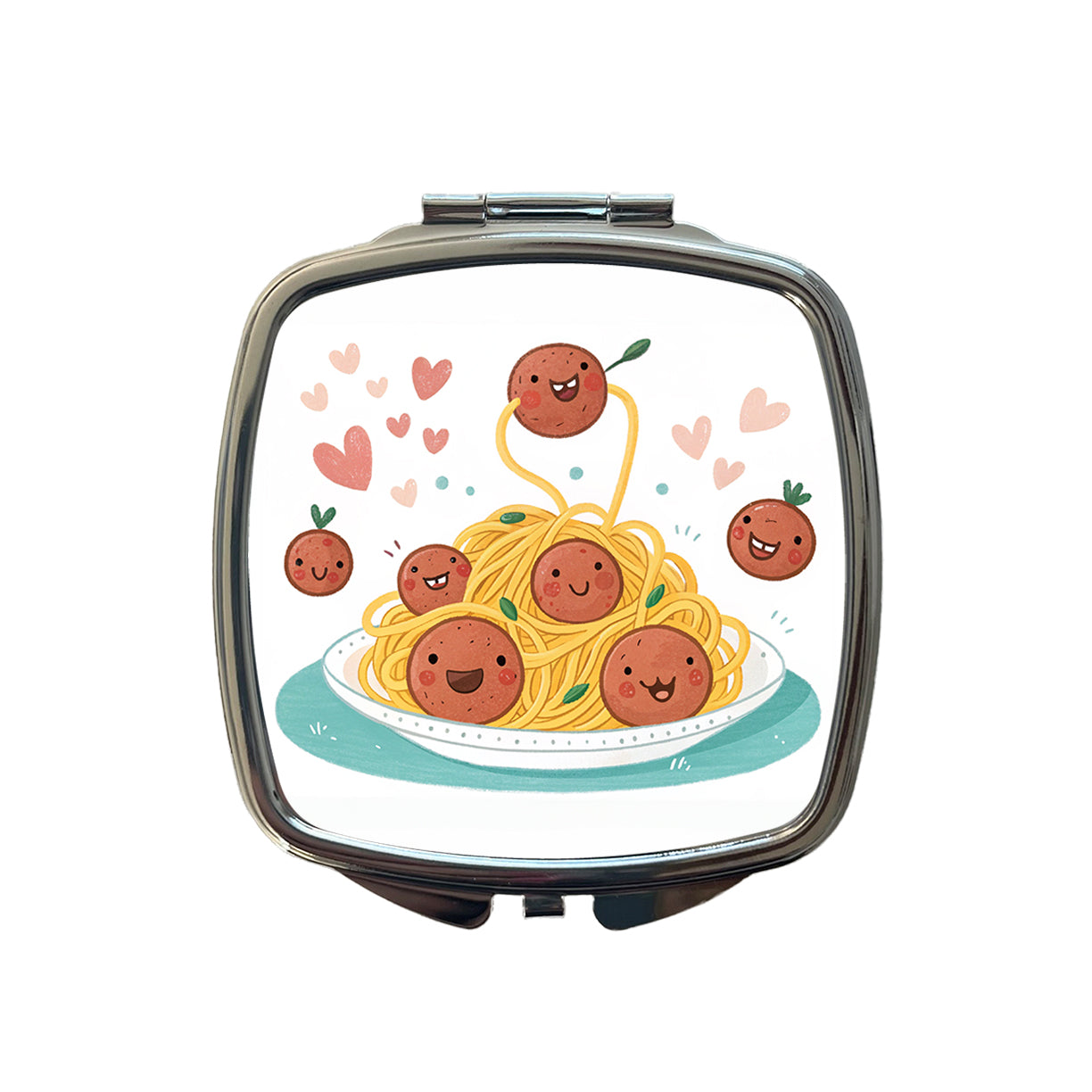 Kawaii Spaghetti And Meatballs Pasta Small Travel Purse Handbag Pocket Makeup Compact Mirror