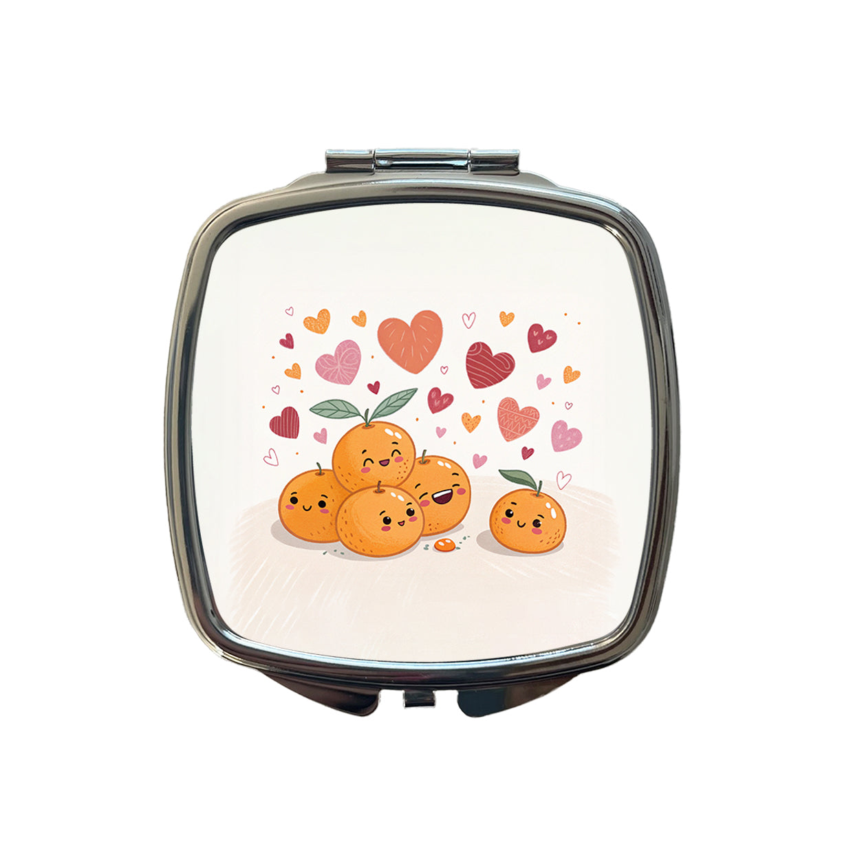 Kawaii Tangerines Hearts Small Travel Purse Handbag Pocket Makeup Compact Mirror