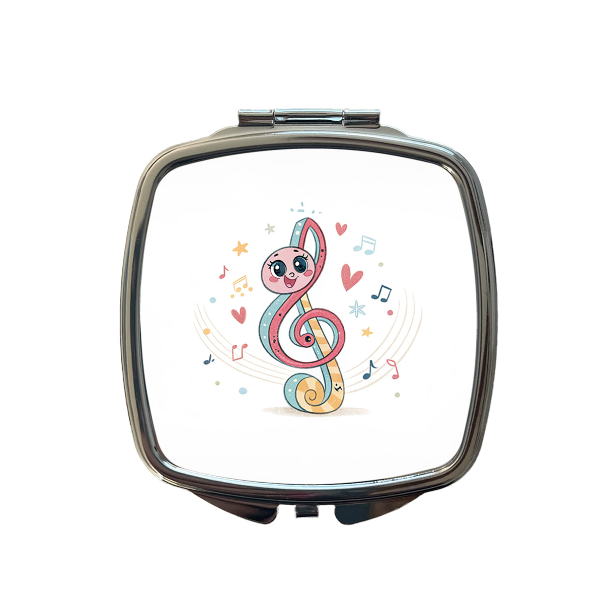 Kawaii Treble Clef Music Small Travel Purse Handbag Pocket Makeup Compact Mirror