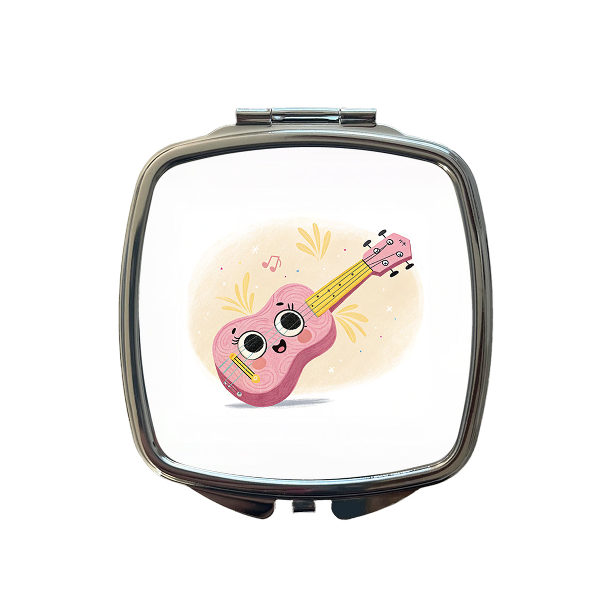 Kawaii Ukulele Pink Music Small Travel Purse Handbag Pocket Makeup Compact Mirror