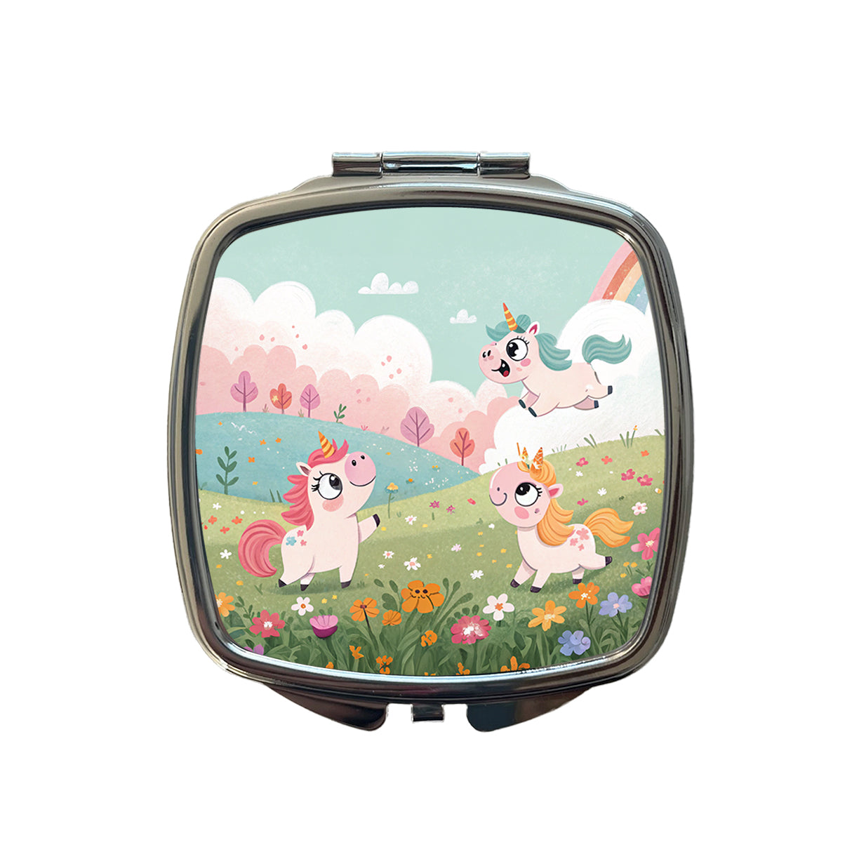Kawaii Unicorns Small Travel Purse Handbag Pocket Makeup Compact Mirror