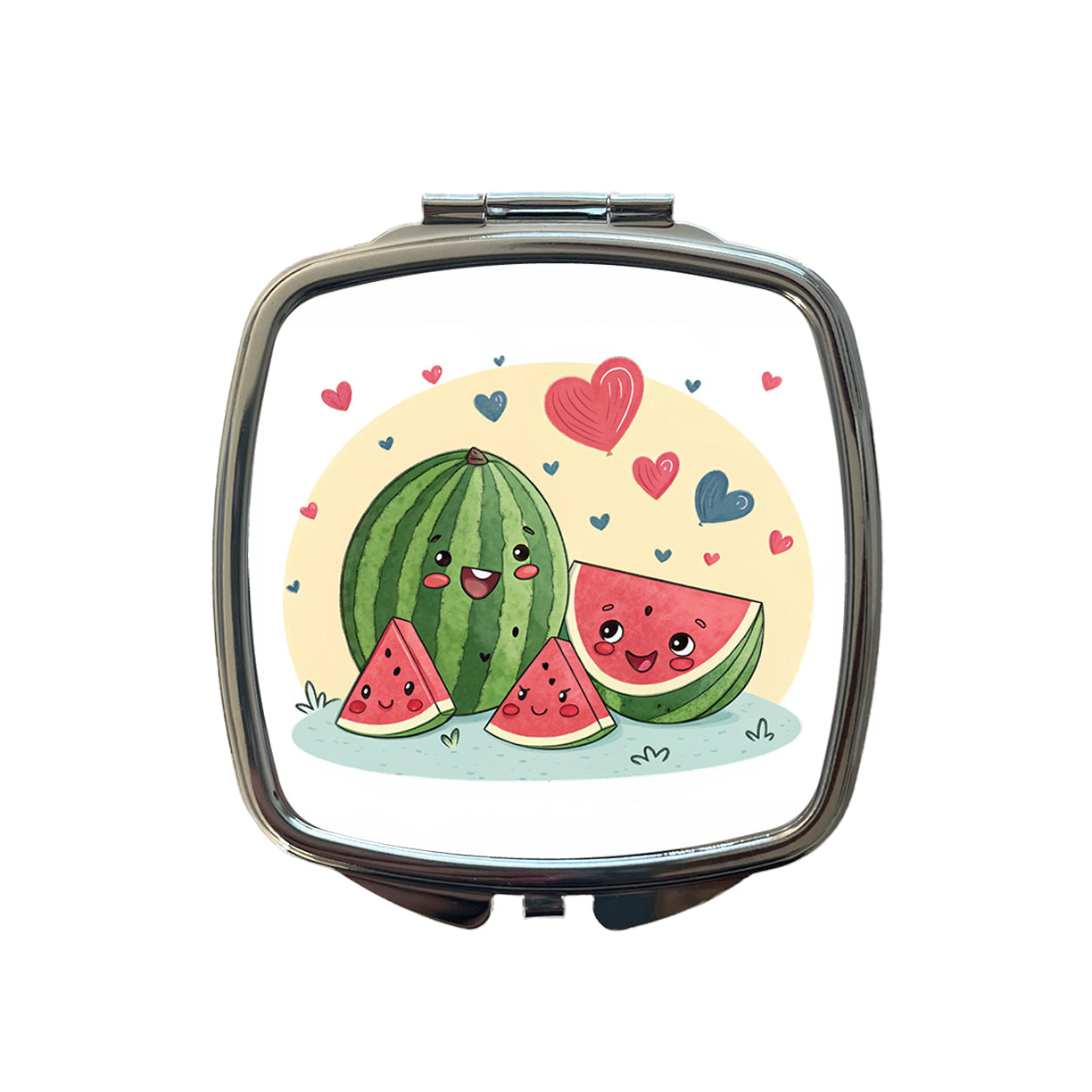 Kawaii Watermelon Hearts Small Travel Purse Handbag Pocket Makeup Compact Mirror