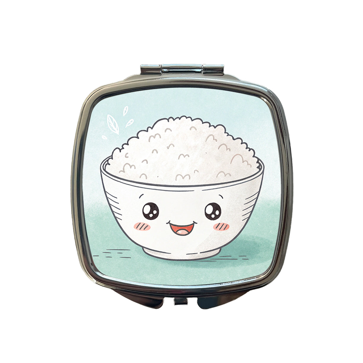 Kawaii White Rice Bowl Small Travel Purse Handbag Pocket Makeup Compact Mirror