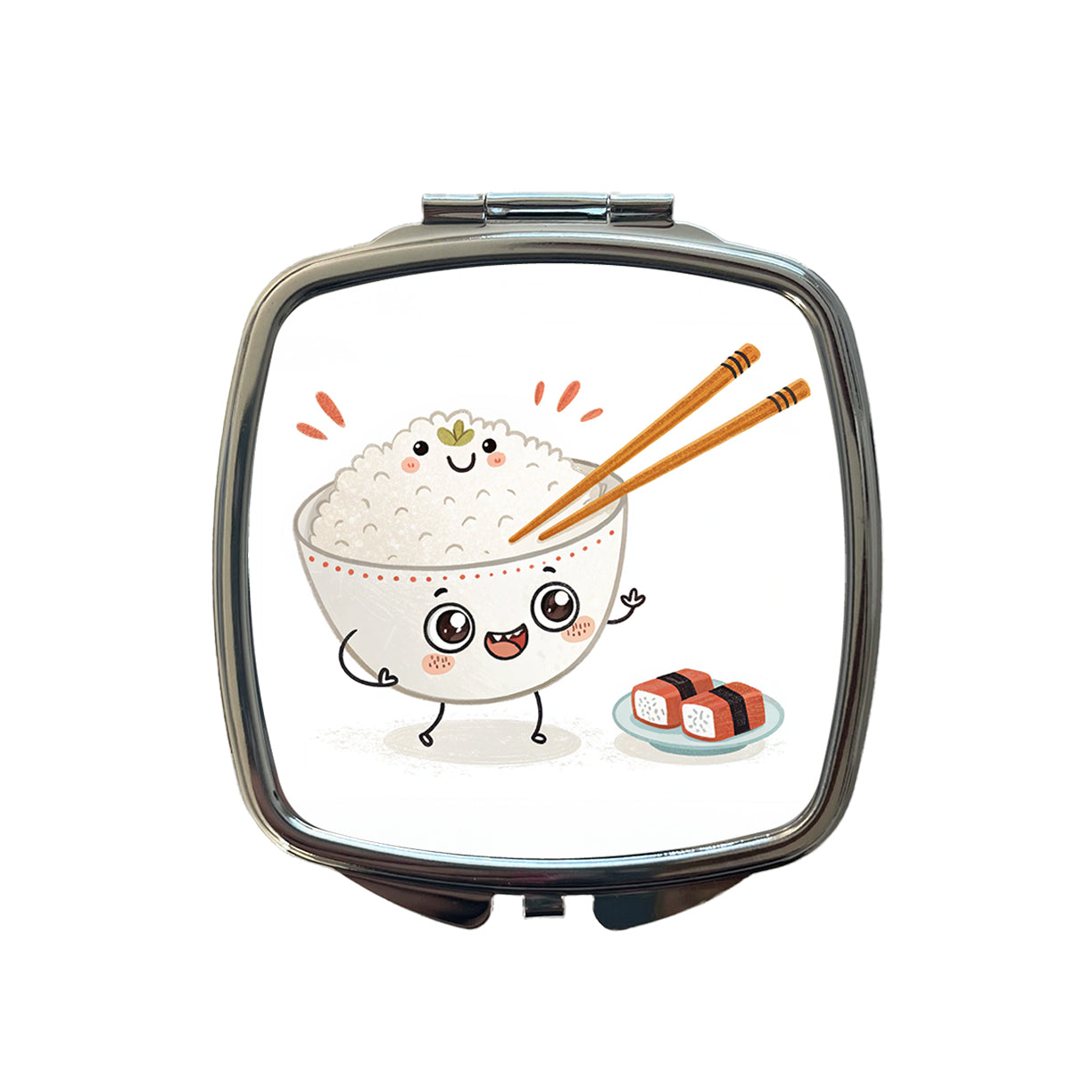Kawaii White Rice Chopsticks Sushi Small Travel Purse Handbag Pocket Makeup Compact Mirror