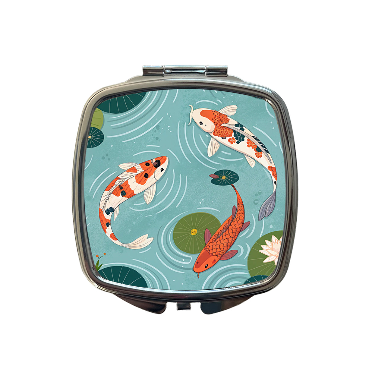 Koi Fish Swimming In Pond Small Travel Purse Handbag Pocket Makeup Compact Mirror