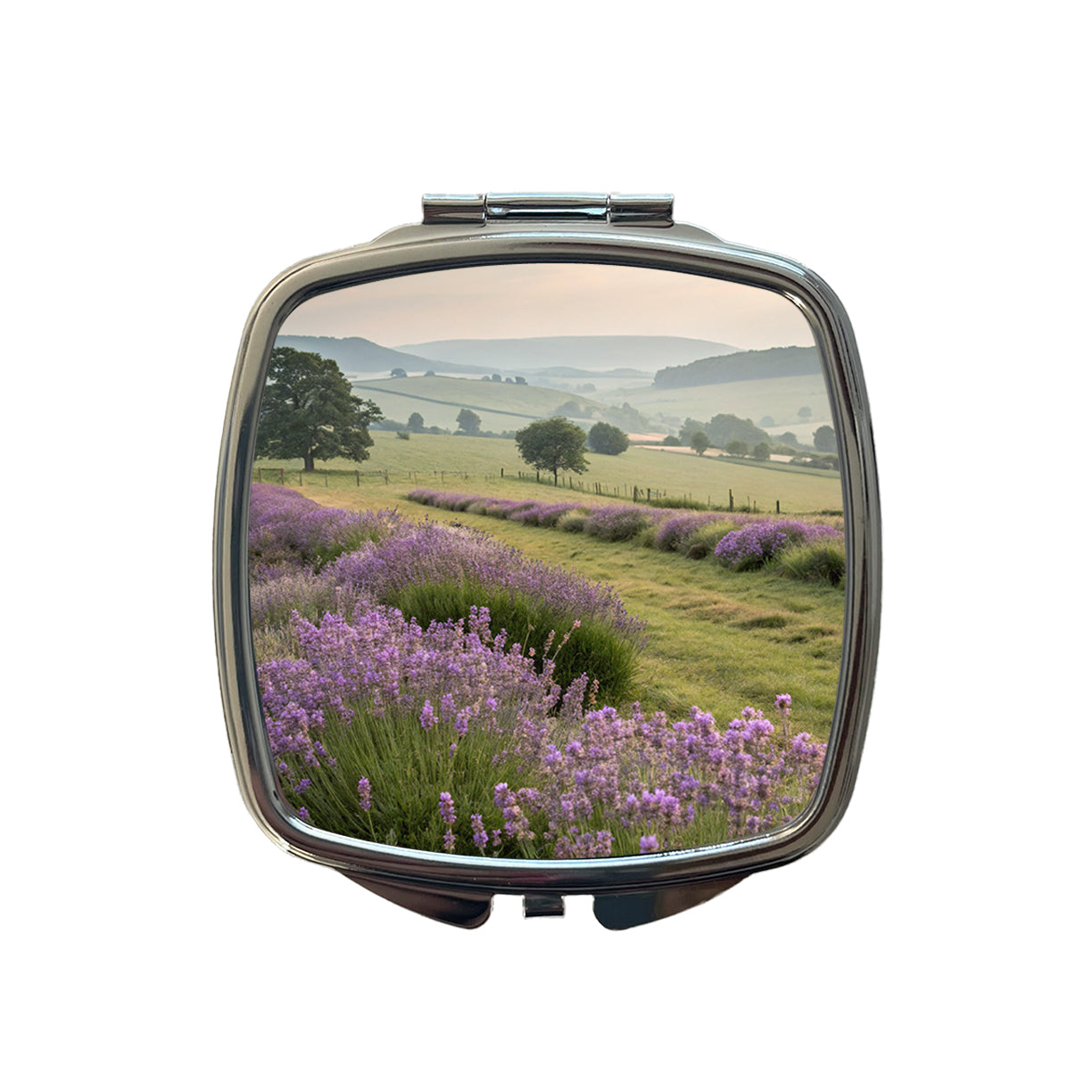 Lavender Flowers Field Small Travel Purse Handbag Pocket Makeup Compact Mirror