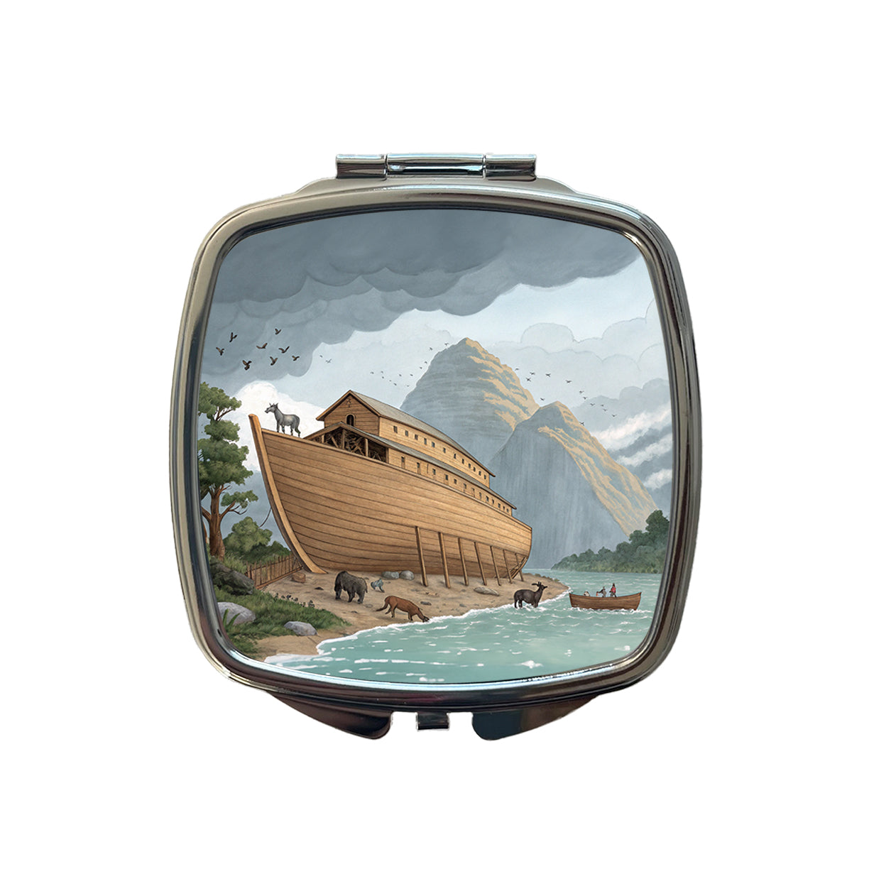 Noah's Ark Drawing Small Travel Purse Handbag Pocket Makeup Compact Mirror
