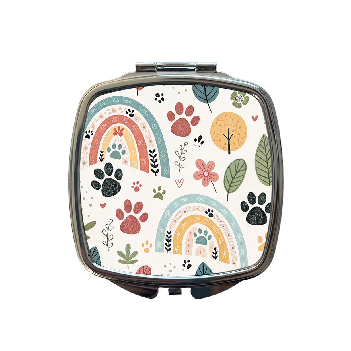 Paw Prints Cute Rainbows Small Travel Purse Handbag Pocket Makeup Compact Mirror