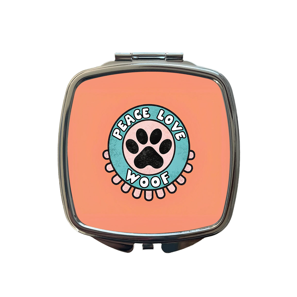 Peace Love Woof Dogs Paw Print Small Travel Purse Handbag Pocket Makeup Compact Mirror
