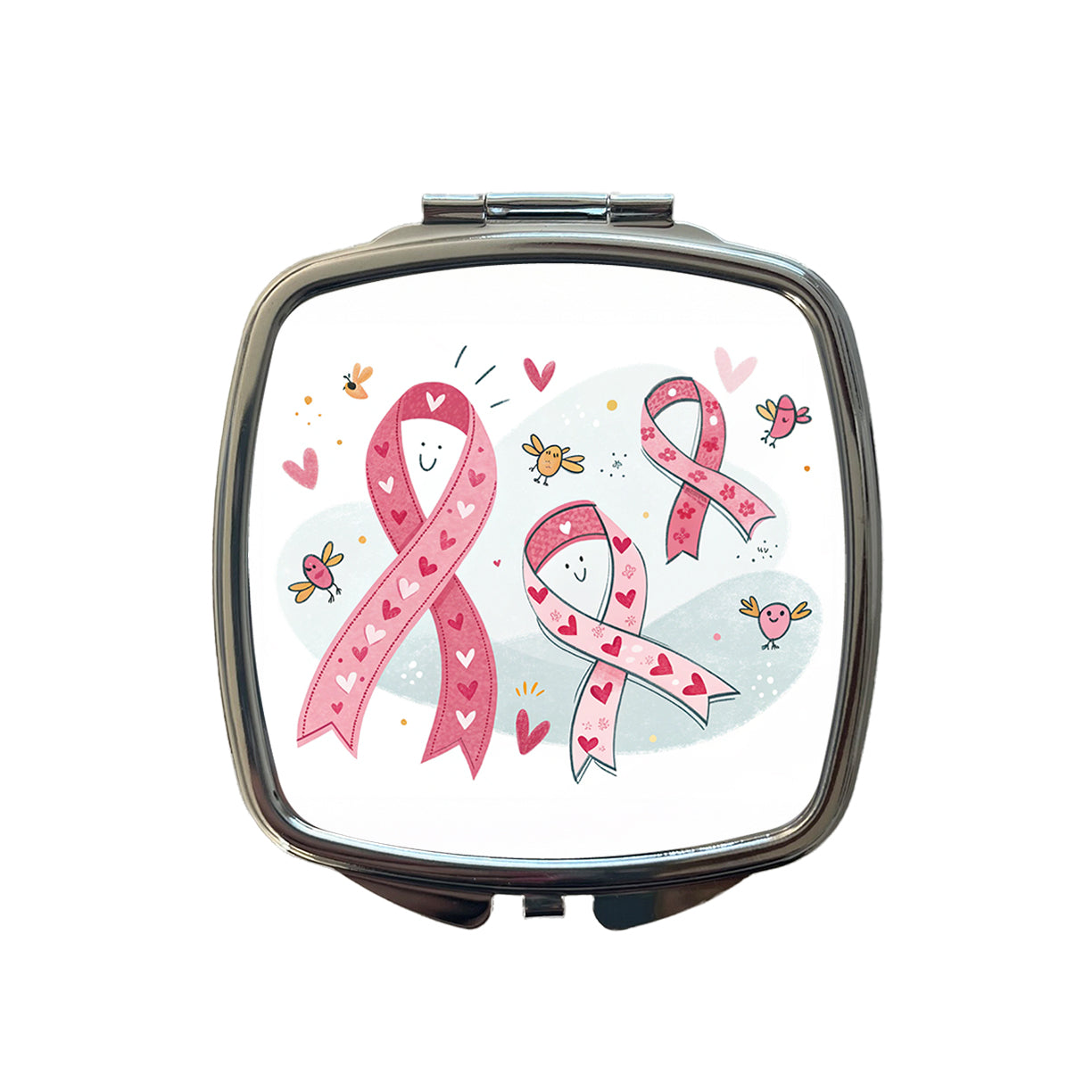 Pink Cancer Awareness Ribbons Small Travel Purse Handbag Pocket Makeup Compact Mirror