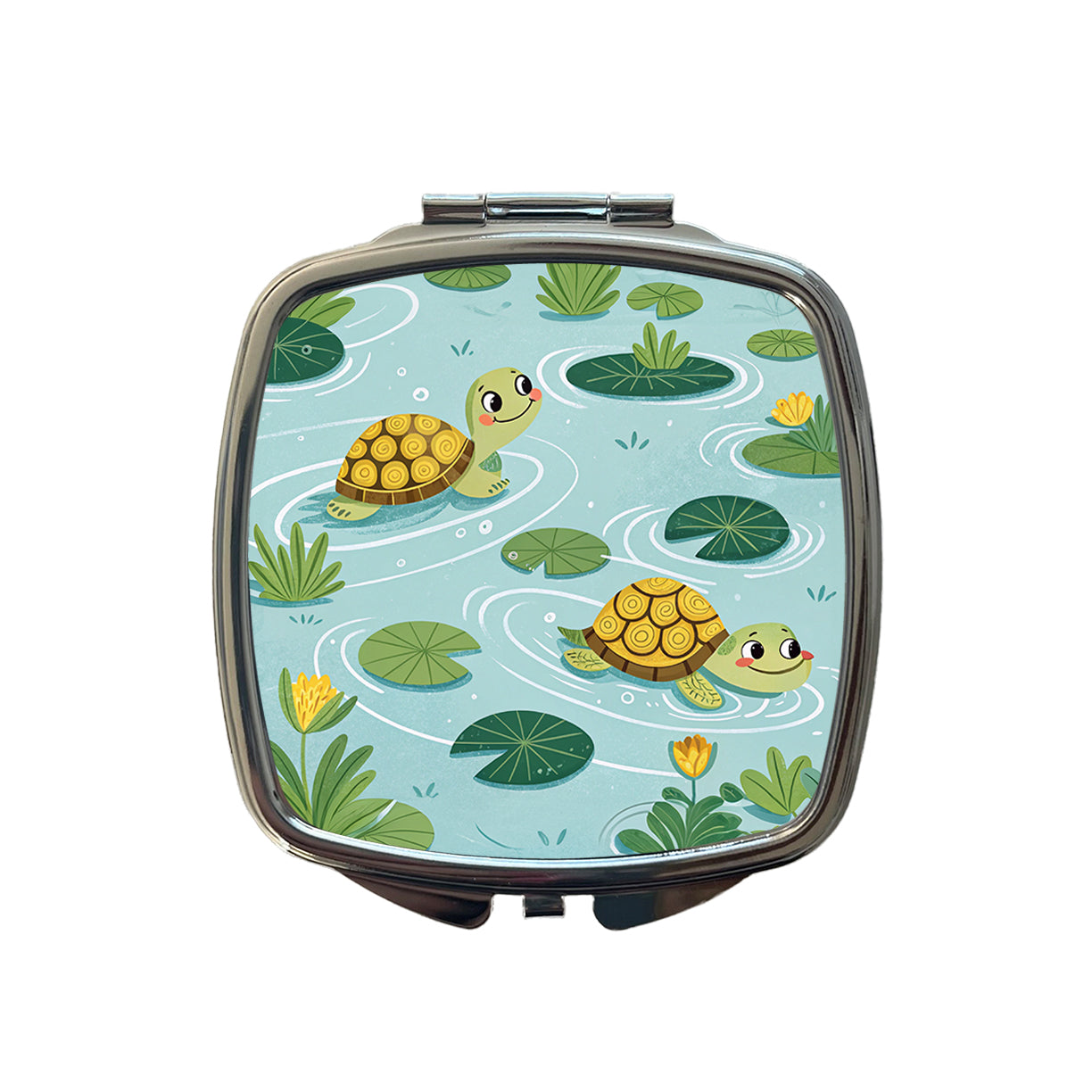 Turtles Swimming In Pond Small Travel Purse Handbag Pocket Makeup Compact Mirror