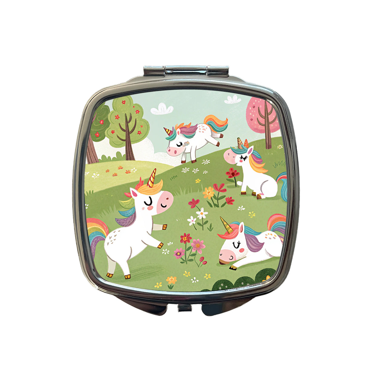 Unicorns Playing Cute Small Travel Purse Handbag Pocket Makeup Compact Mirror