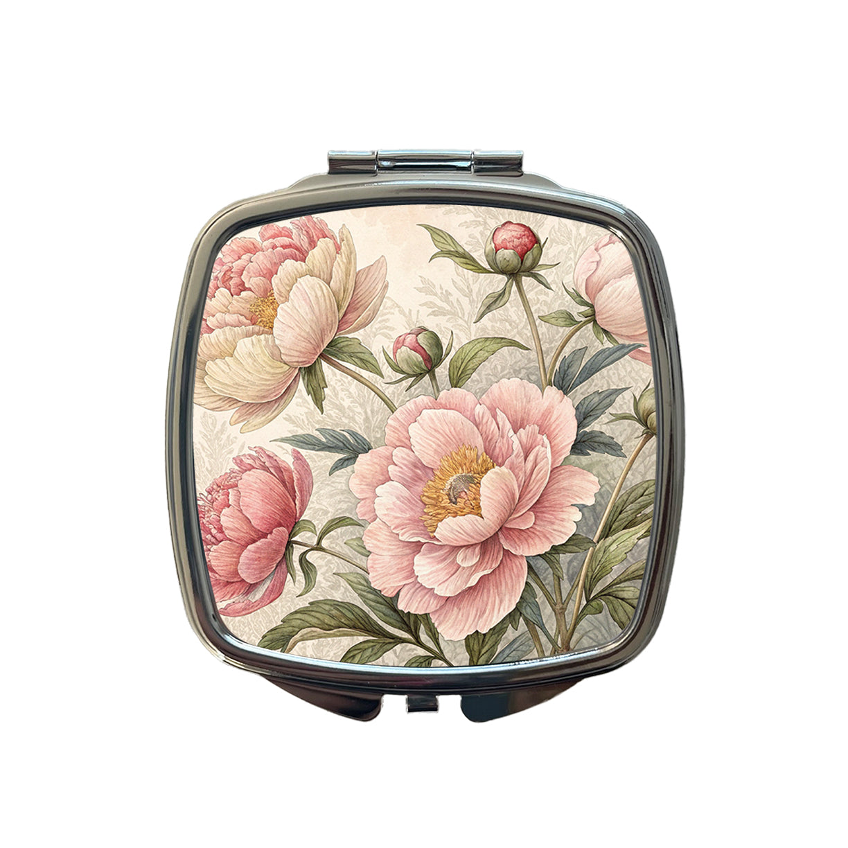 Vintage Peony Flowers Small Travel Purse Handbag Pocket Makeup Compact Mirror
