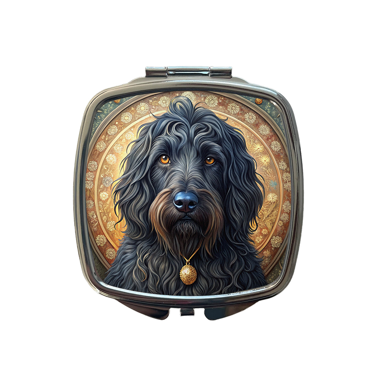 Black Russian Terrier Dog Art Nouveau Small Travel Purse Handbag Pocket Makeup Compact Mirror