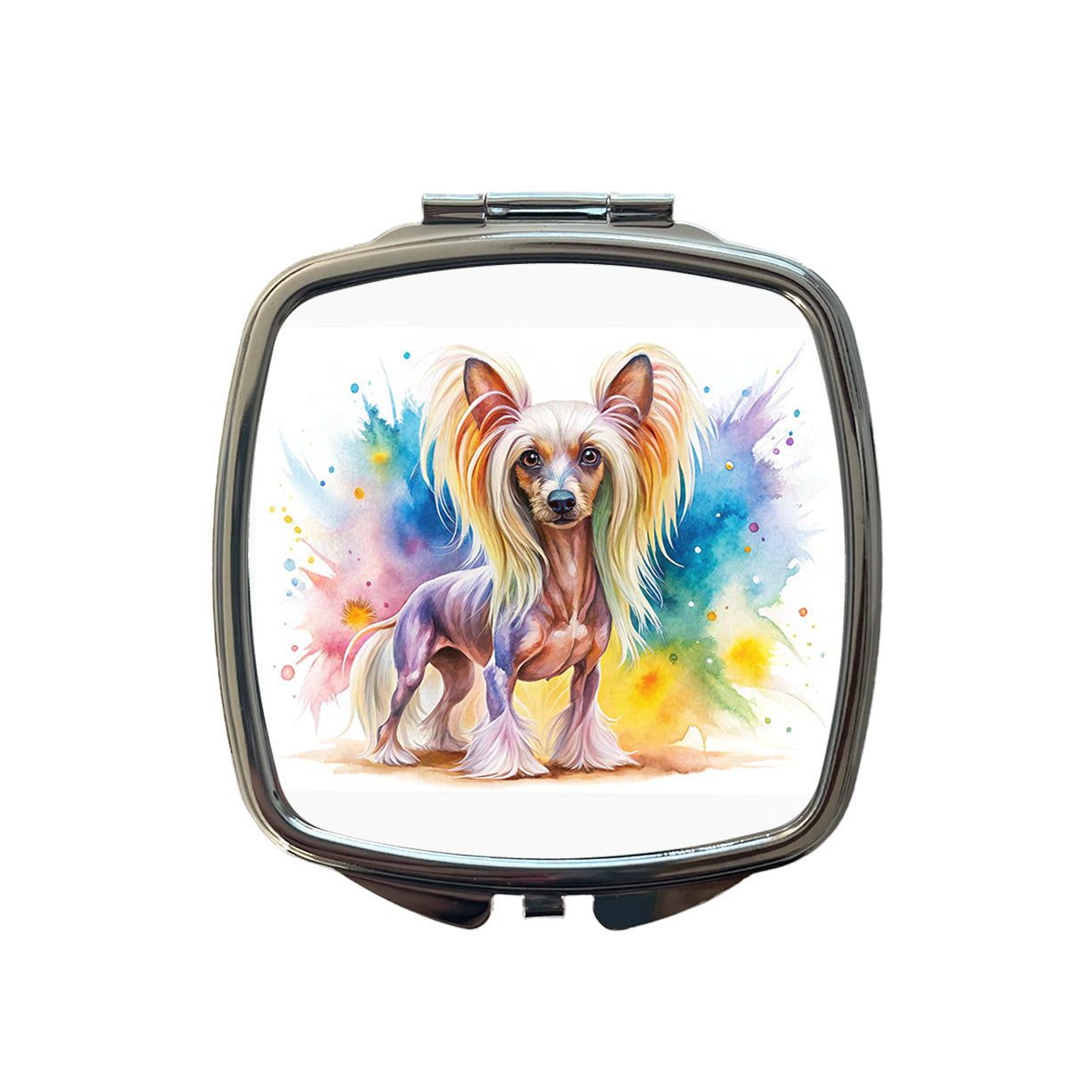 Chinese Crested Dog Watercolor Style Small Travel Purse Handbag Pocket Makeup Compact Mirror
