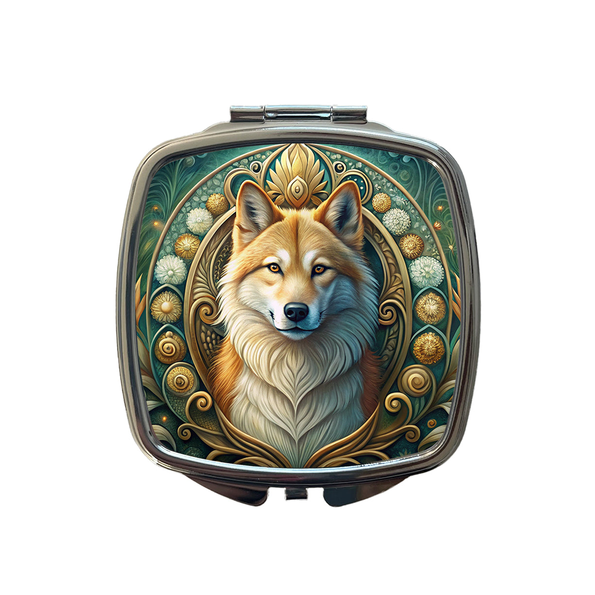 Icelandic Sheepdog Dog Art Nouveau Small Travel Purse Handbag Pocket Makeup Compact Mirror